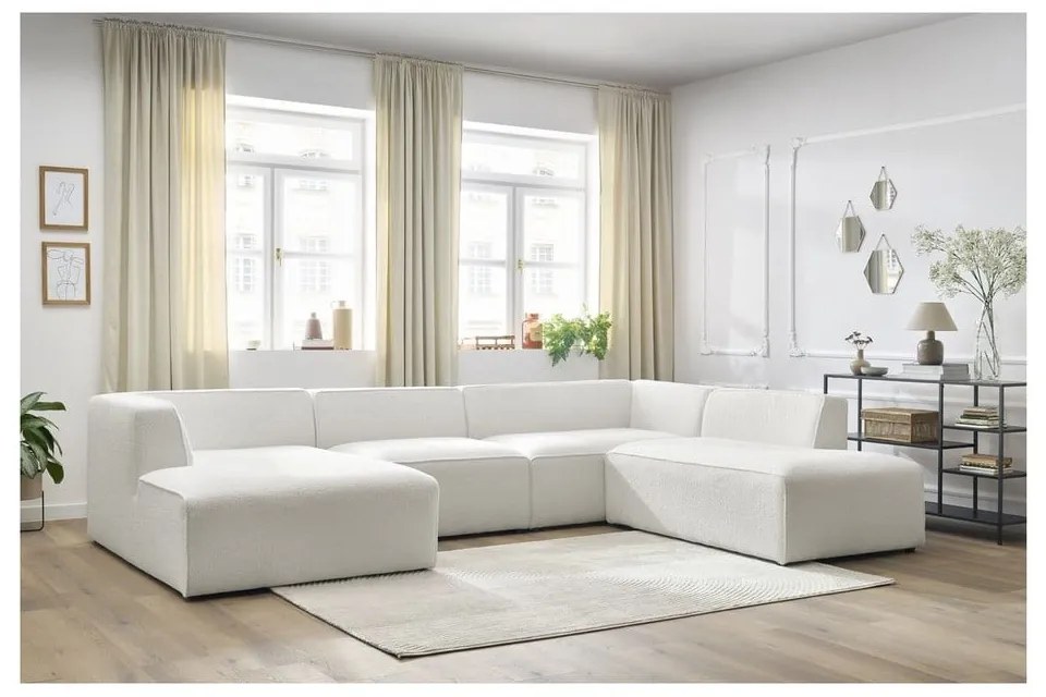 Biały narożnik modułowy z materiału bouclé (prawostronny/w kształcie litery U) Megeve – Bobochic Paris