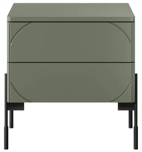 Szafka nocna z dwoma szufladami Sonatia na metalowych nogach 45 cm - oliwka