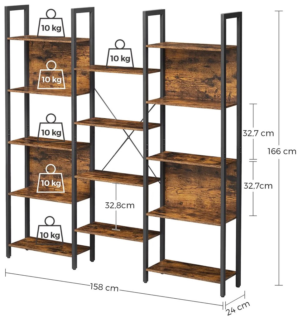 Regał TAYLOR 14 półek 166x158 cm, rustykalny brązowy