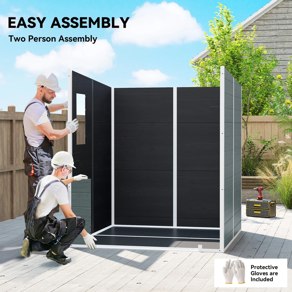 Outsunny Domek narzędziowy 2,89 m², schowek z drewnopodobnym wykończeniem, 3 okna, podwójne drzwi, wentylacja, podłoga, zamek, 182 x 182 x 196 cm | Aosom PL