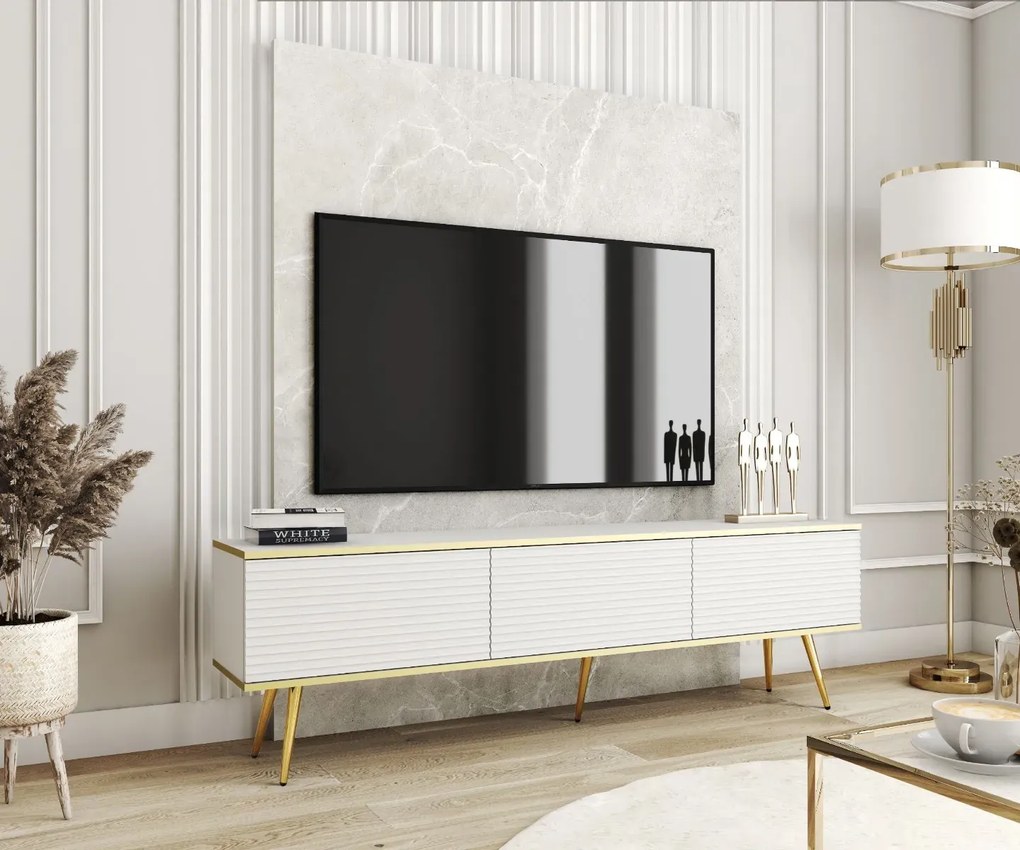 Szafka RTV KARL 3D 175cm wisząca/stojąca biały mat PIASKI Meble