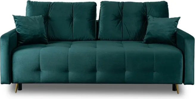 Sofa z Funkcją Spania SEUL Rozkładana Dwuosobowa Welurowa Zielona Nowoczesna do Salonu