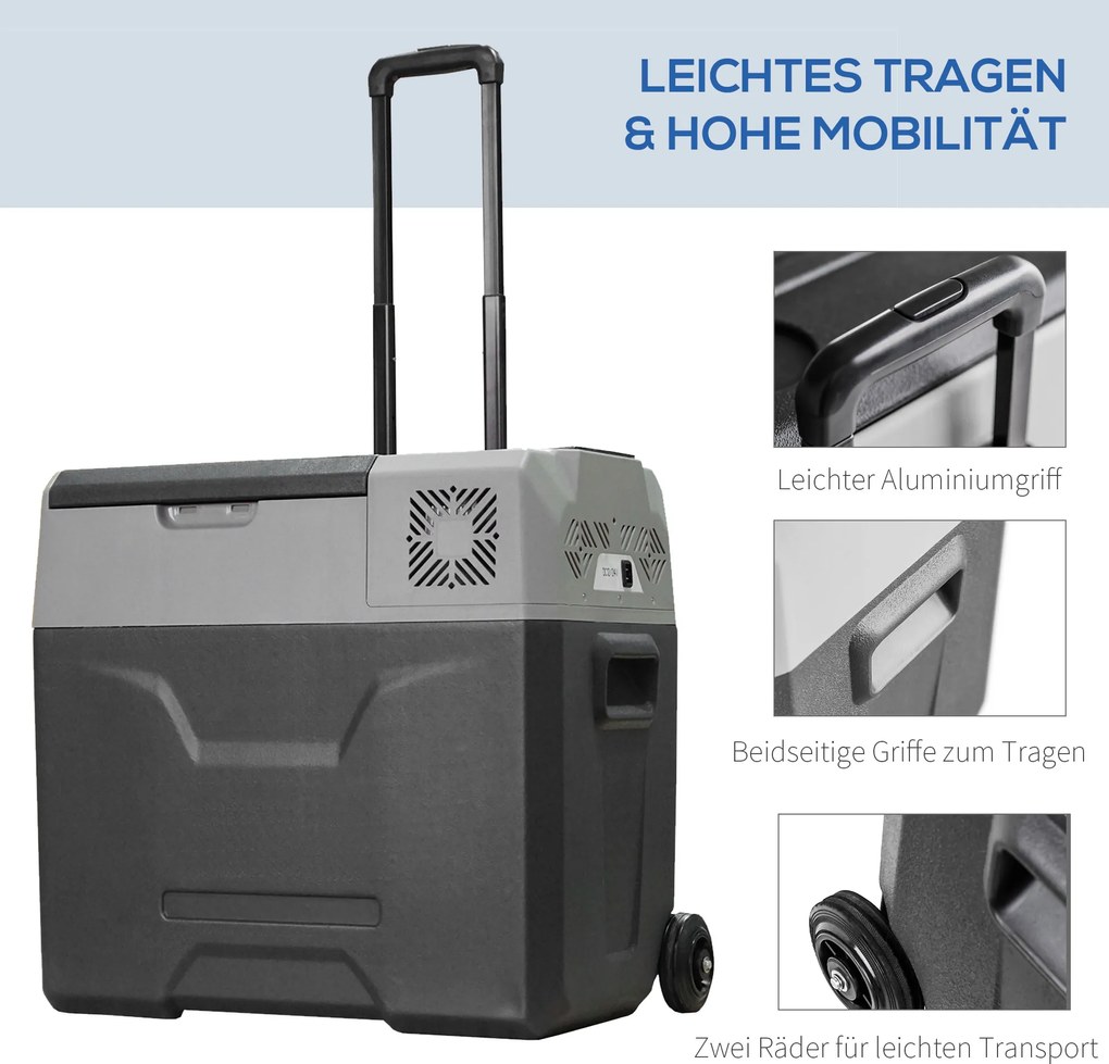 HOMCOM Lodówka samochodowa 50L do -20C panel dotykowy 2 koła rączka teleskopowa przenośna szara | Aosom PL