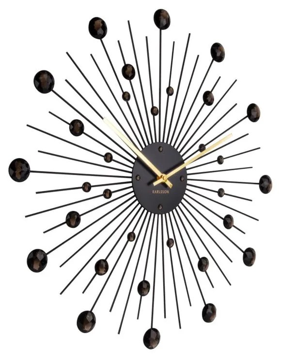 Czarny zegar Karlsson Sunburst, ø 50 cm