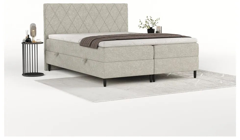 Szarobeżowe łóżko boxspring ze schowkiem 140x200 cm Gwen – Maison de Rêve