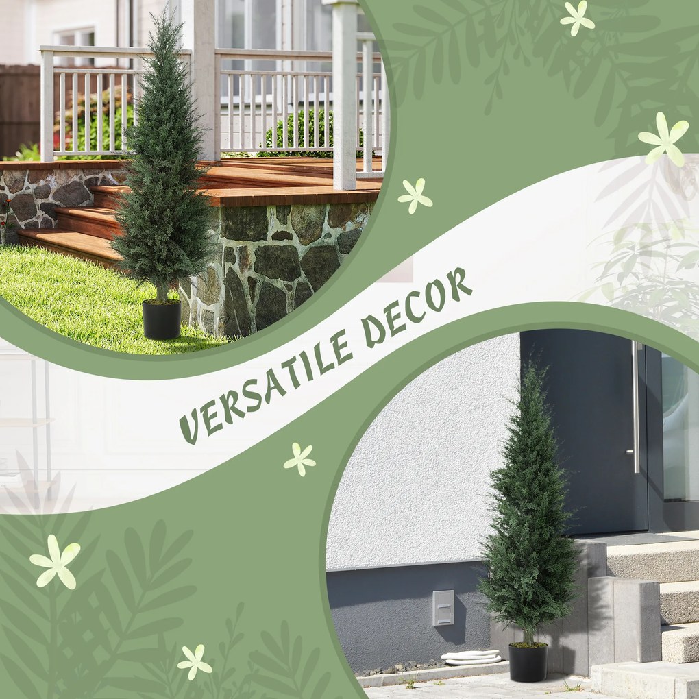 HOMCOM Cyprys Sztuczna Roślina, 638 Plastikowych Liści, z Doniczką, UV-odporny, Zielony