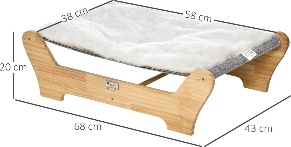 PawHut Legowisko dla Zwierząt 2-poziomowe Pralne Sosna Jasnoszary Biały 68x43x20cm | Aosom PL