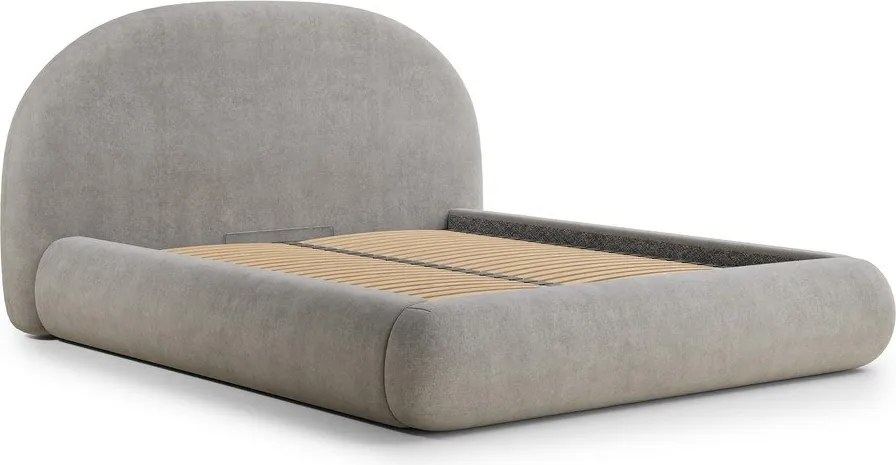 Szarobeżowe tapicerowane łóżko dwuosobowe ze schowkiem ze stelażem 160x200 cm Maumere – Maison de Rêve