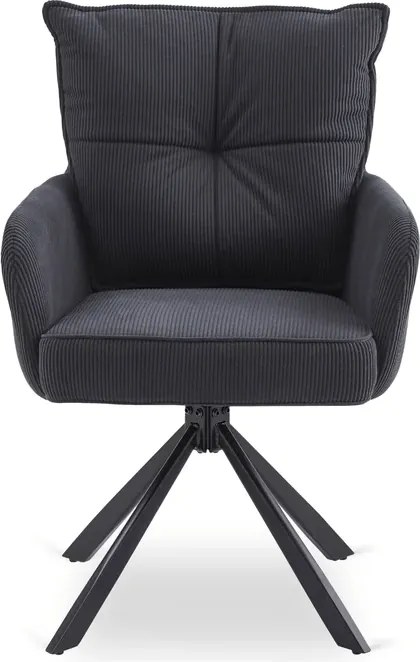 Krzesło Tapicerowane Obrotowe do Salonu CITY Czarne Sztruksowe Loft