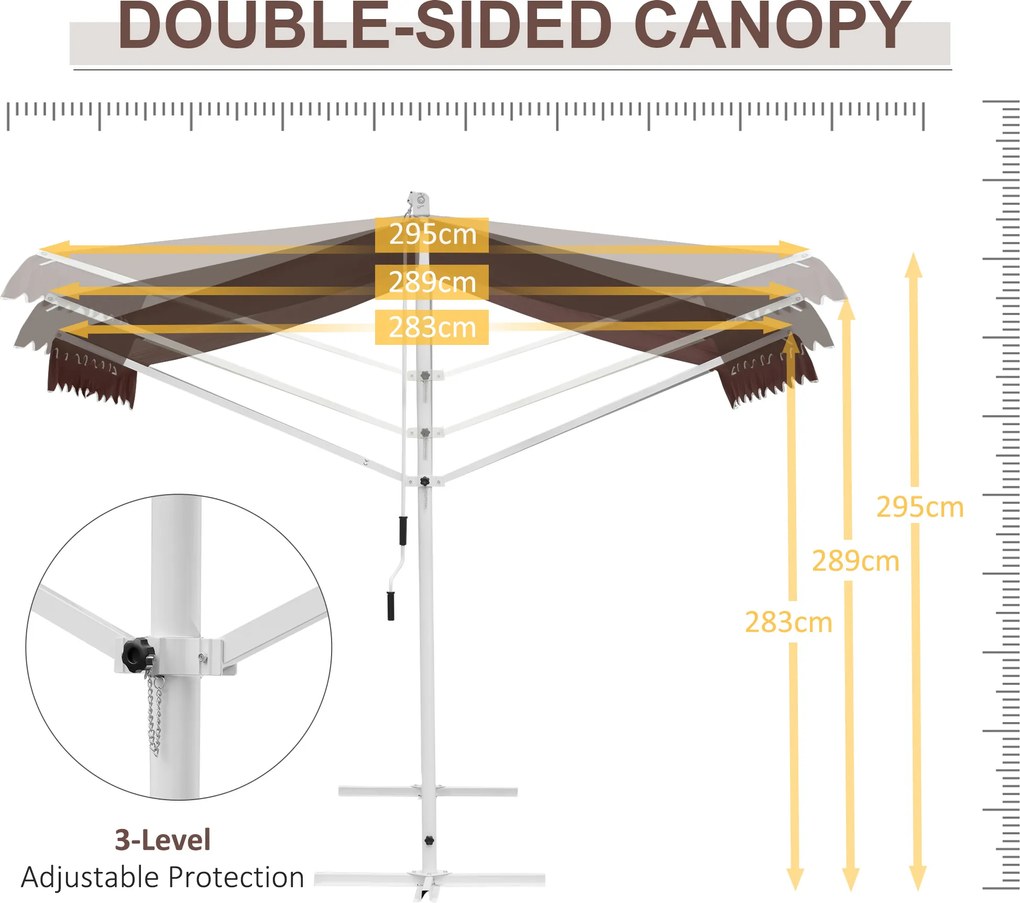 Outsunny Wolnostojąca Markiza 4,5x3,4m, regulacja kąta, korbka, konstrukcja metalowa, Kawa