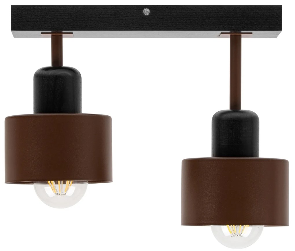 Brązowo-czarna lampa sufitowa, dwupunktowy spot DBR30x7SC z drewna i m