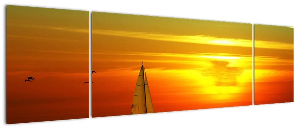 Obraz zachodu słońca z jachtem (170x50 cm)