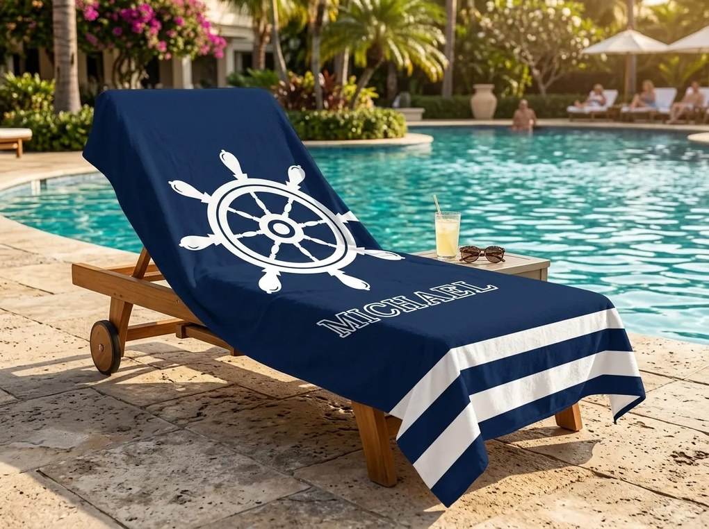 Szybkoschnący ręcznik plażowy XXL HELMORA niebiesko-biały 150 x 210 cm, 100% mikrofibra