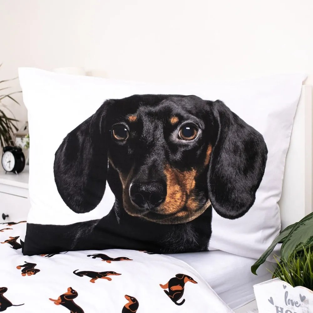 Czarno-biała bawełniana pościel dziecięca jednoosobowa 140x200 cm Dachshund – Jerry Fabrics