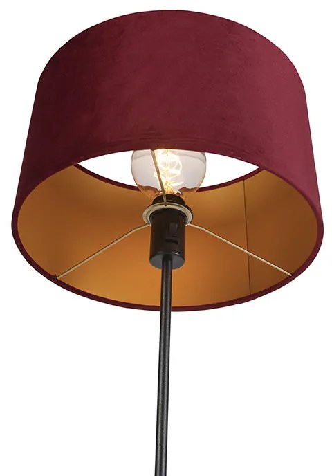 Lampa stojąca czarna z abażurem z czerwonego aksamitu ze złotem 35 cm - ParteWiejski/ Rustykalny / Vintage Oswietlenie wewnetrzne