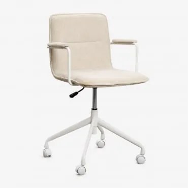 Krzesło Biurowe Na Kółkach Z Podłokietnikami Seifert Biały & Tkaniny Beige & Tela - Sklum