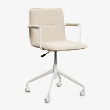 Krzesło Biurowe Na Kółkach Z Podłokietnikami Seifert Biały & Tkaniny Beige & Tkaniny - Sklum