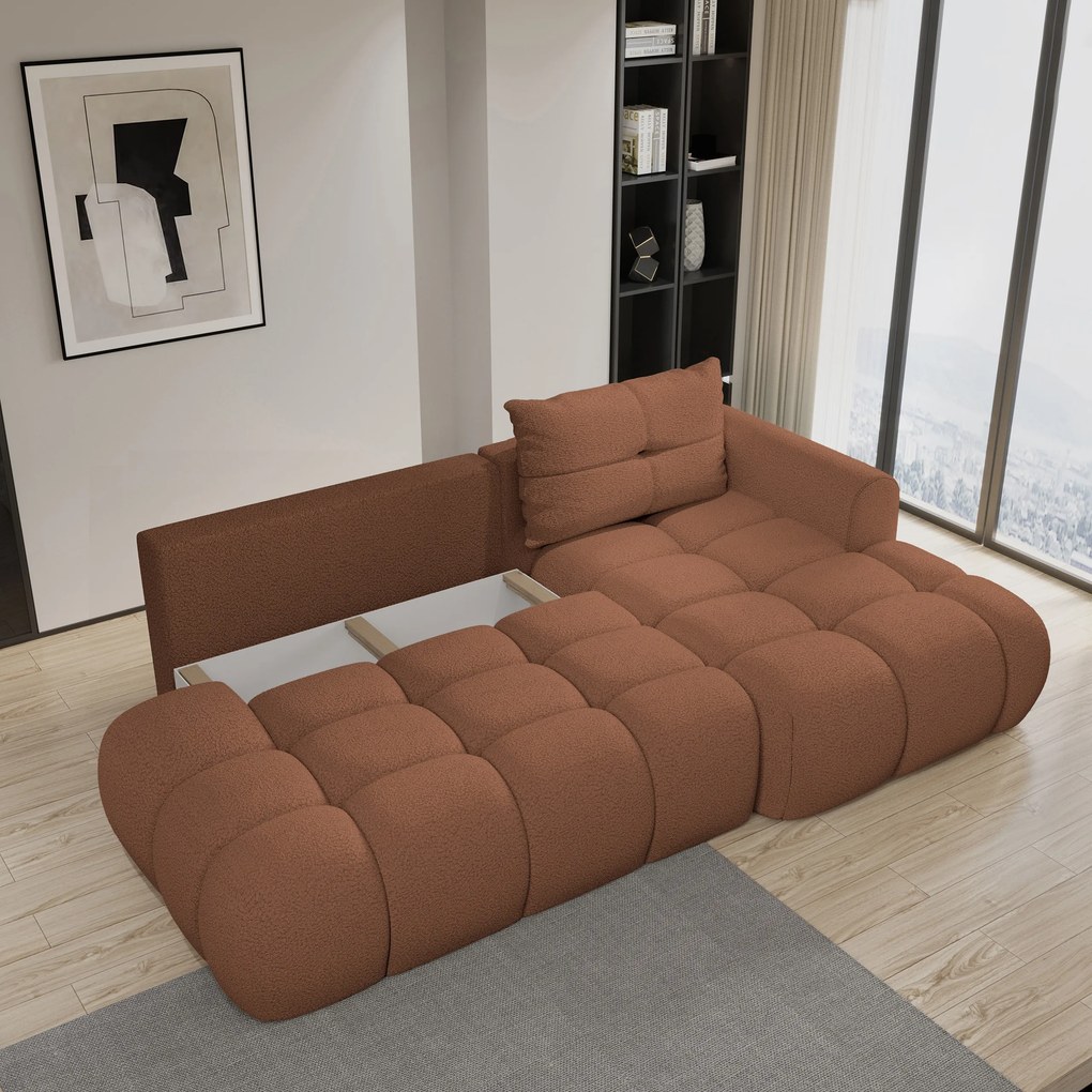 Masseno Narożnik FLUMA z funkcją spania i pojemnikiem na pościel Narozniki L, Rozkładana sofa - Miedziany, QUELLE 54