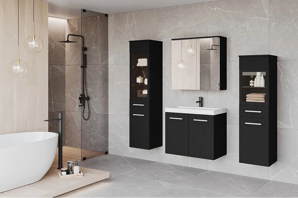 MINIO go for it, Meble łazienkowe MARIT II w kolorze czarny grafit, z oświetleniem LED