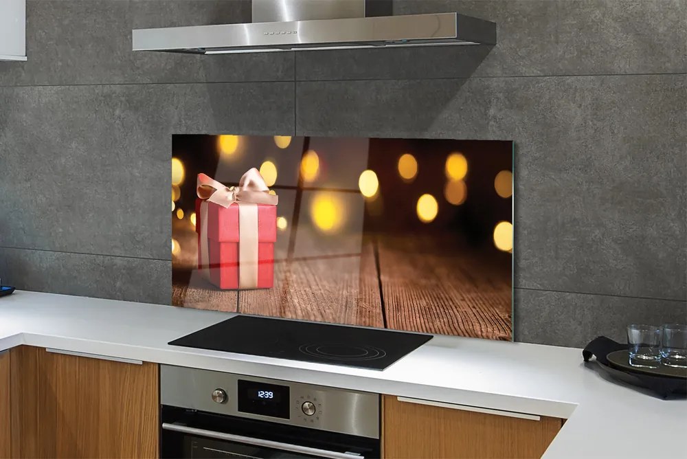 Panel szklany do Kuchni Prezent na Rustykalnym Drewnie