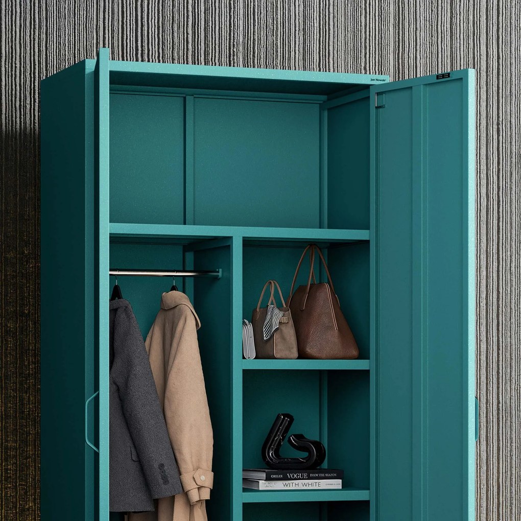 Szafa na ubrania metalowa morska / turkusowa: Modern FLAVIO, 800 x 1850 x 450 mm