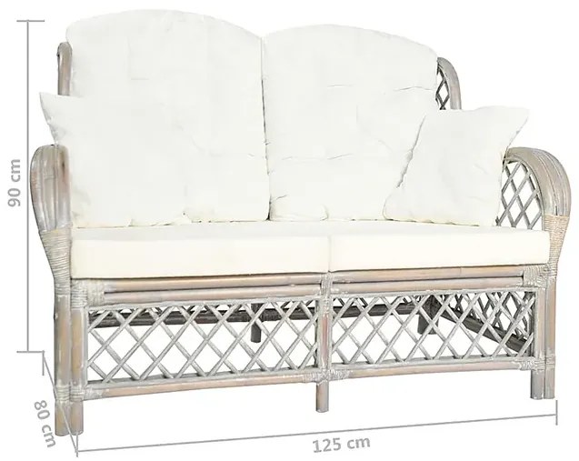 2-osobowa szara sofa rattanowa z lnianą tapicerką T1-E67