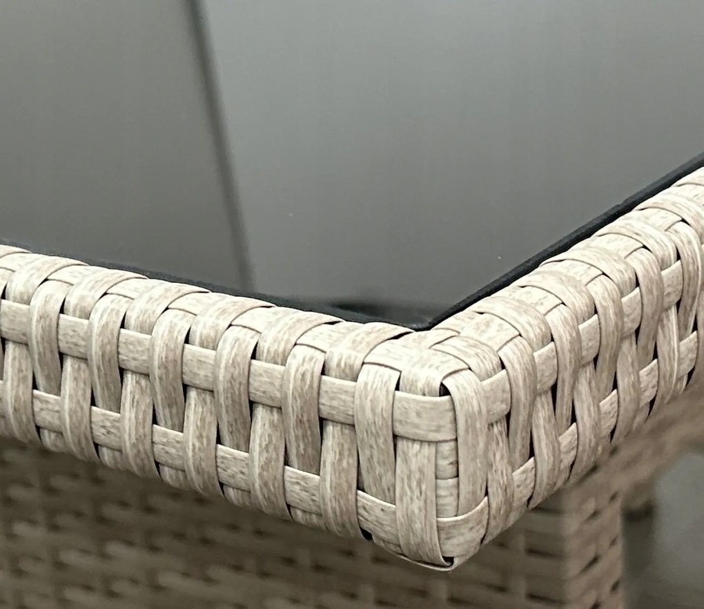 Zestaw mebli stołowych do ogrodu dla 7 osób Betim 078 jasny beż, poduszki szare