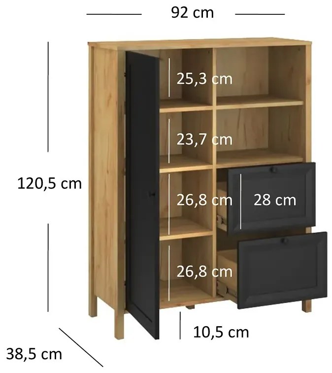 Nowoczesna komoda z półkami i szufladami Conal 2X