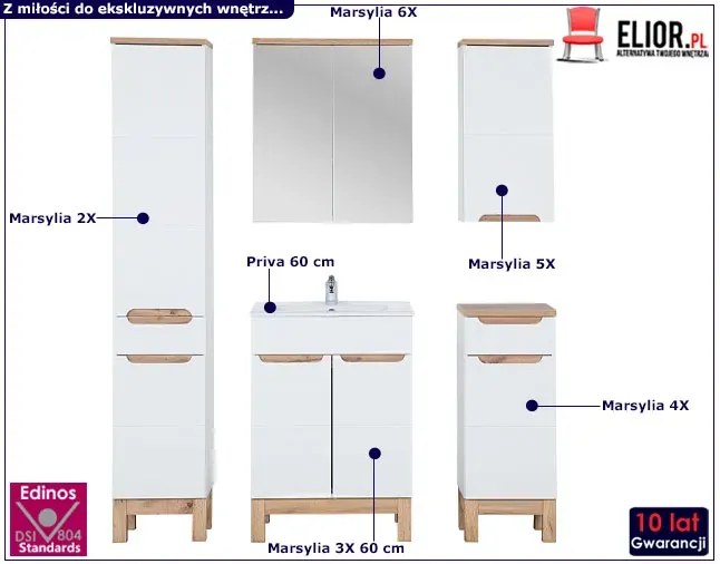 Zestaw mebli łazienkowych z umywalką 60 cm Dixi 2Q - bały połysk