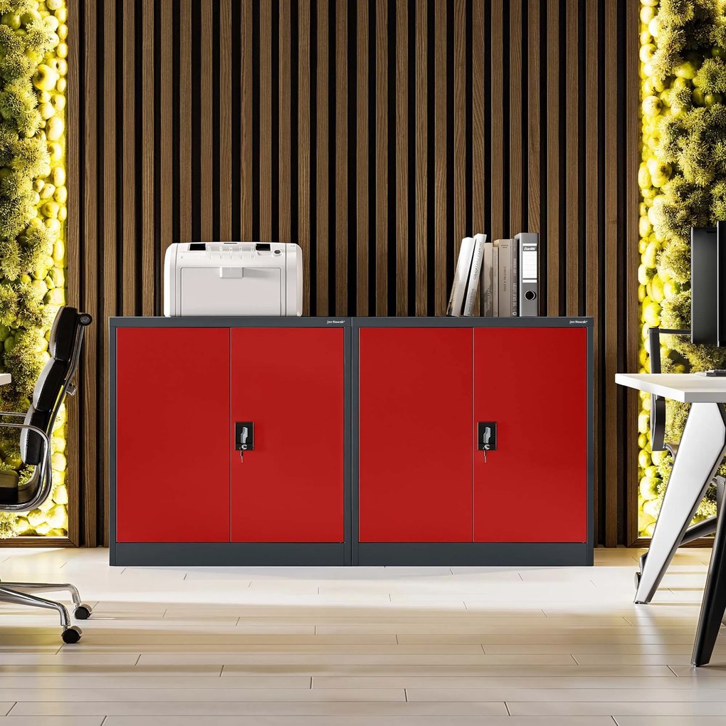 Szafka z pólkami zamykana, warsztatowa BEATA, 900 x 930 x 400 mm, antracytowo-czerwona