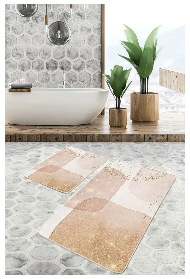 Beżowe aksamitne dywaniki łazienkowe zestaw 2 szt. 60x100 cm – Mila Home