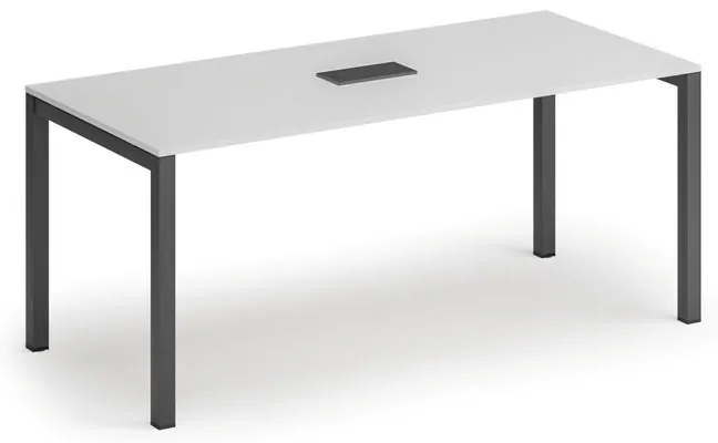 Stół konferencyjny PRIMO SQUARE, 180x80 cm, biały + port blatowy TYP II, czarny