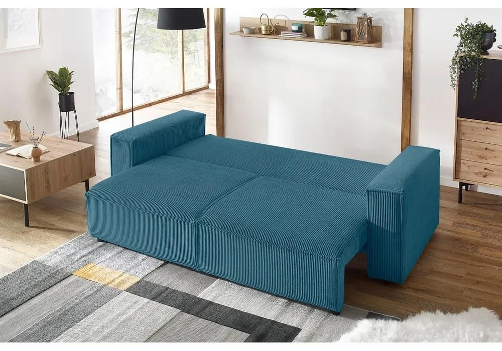 Turkusowa sztruksowa rozkładana sofa 245 cm Nihad – Bobochic Paris