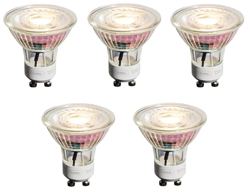 Zestaw 5 przezroczystych, ściemnialnych żarówek LED GU10 50mm 4.9W 450 lm 2700K