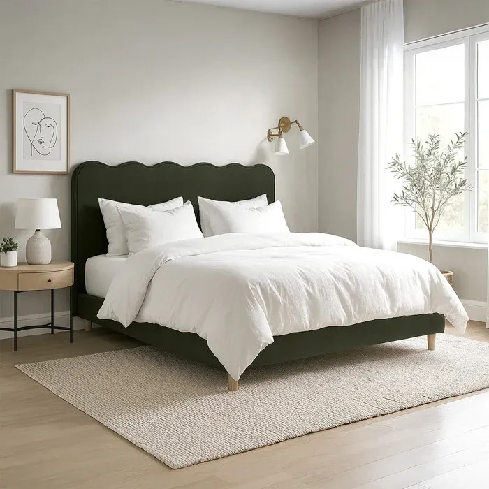 Łóżko Tapicerowane 160x200 cm IZMIR ze Stelażem Dwuosobowe Zielone Nowoczesne