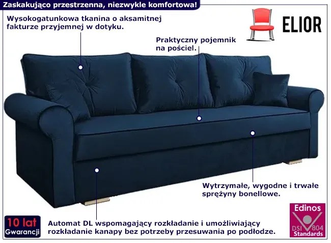 Welurowa rozkładana kanapa granat B9-A45