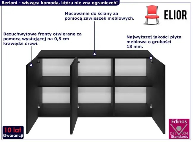 Czarna wisząca komoda w nowoczesnym stylu - Elorones 3X