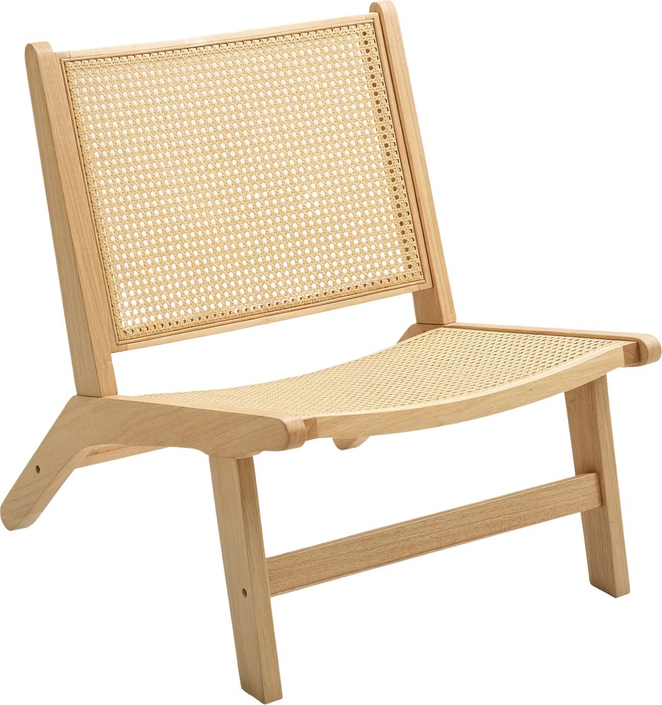 HOMCOM Rattanowy fotel do czytania, Szerokie siedzisko, Drewniana rama, 64 x 70 x 74 cm, Drewno naturalne