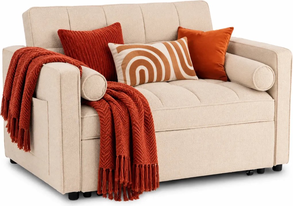 Beżowa rozkładana sofa amerykanka z poduszkami D6-R15