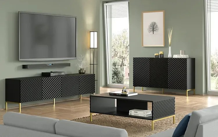 Ława kawowa glamour czarny mat + złote nóżki - Resa 8X