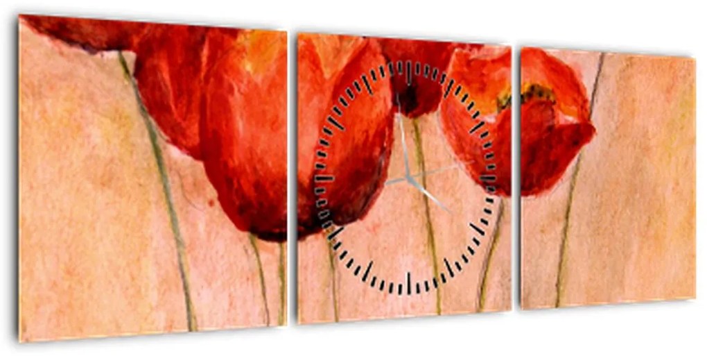 Obraz - Czerwone tulipany (z zegarem) (90x30 cm)