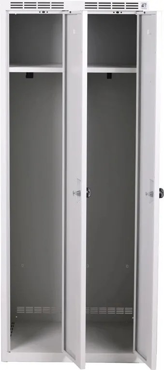 Szafka ubraniowa S7 z ławką, 2-drzwiowa, 1875 x 600 x 500/800 mm, zamek cylindryczny, niebieskie drzwi