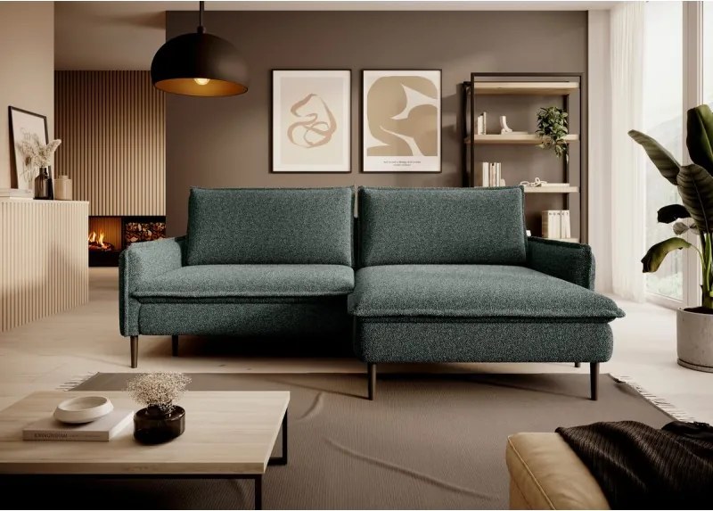 Narożnik GLOSSY z funkcją spania Prawostronny zestaw z poduszkami wolnostojący tkanina BUBBLE 12 WERSAL