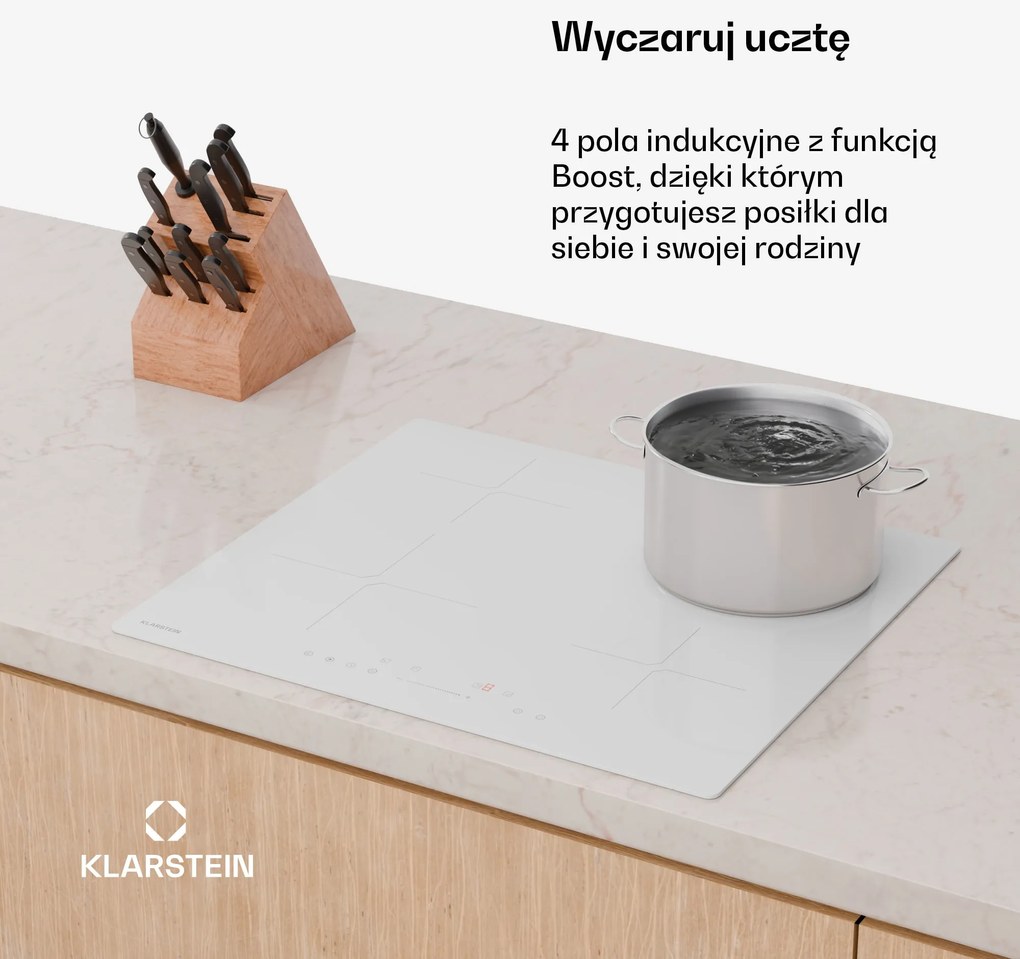 Klarstein PowerGlide 60cm Płyta Indukcyjna 4 Strefy Gotowania Biały