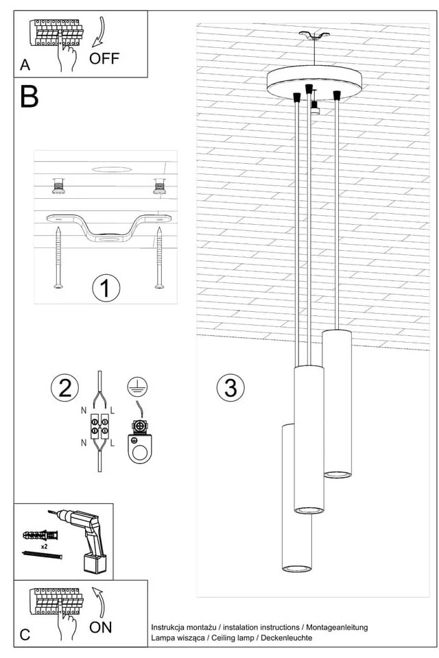 Kremowa lampa wisząca ø 19,5 cm Castro – Sollux