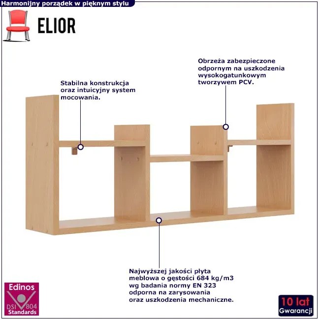 Nowoczesna wisząca półka ścienna buk B7-K16