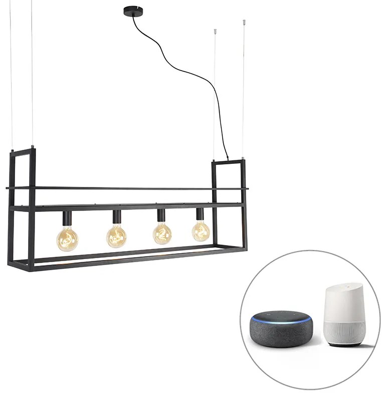 Inteligentna lampa wisząca czarna z półką duża 4-światłowa w tym Wifi G95 - Cage RackPrzemysłowy Oswietlenie wewnetrzne