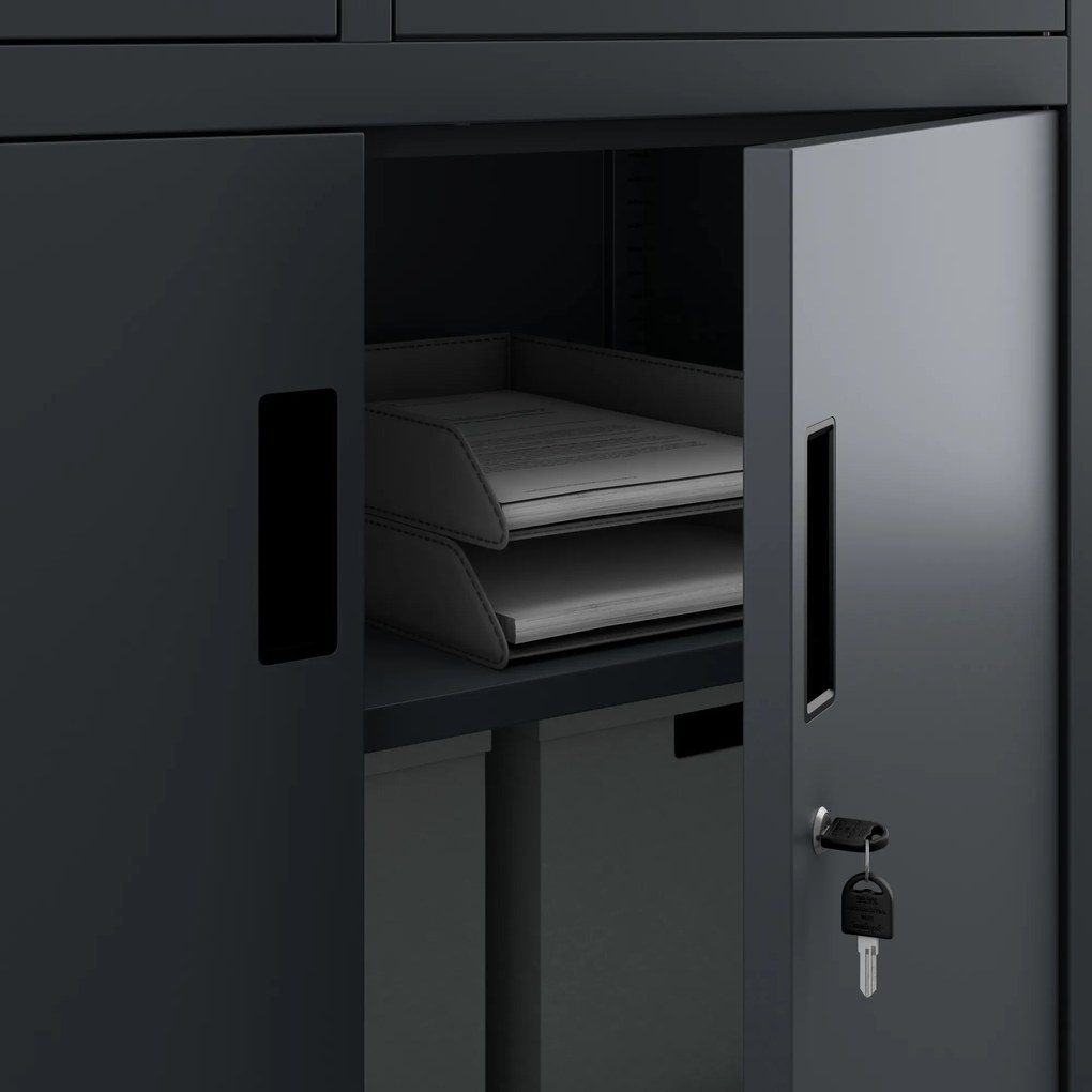 Biurowa szafa metalowa z sejfem na akta i dokumenty FILIP II, 900 x 1850 x 400 mm, antracytowa