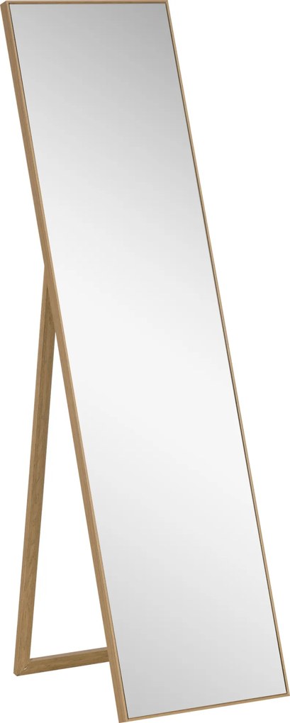 HOMCOM Lusterko Stojące Pełnowymiarowe Srebrne z Jasnobrązową Ramą Eleganckie do Sypialni i Garderoby | Aosom PL