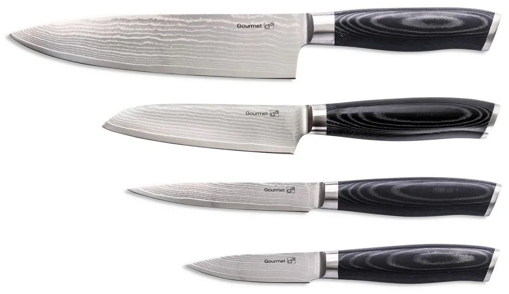 Zestaw noży G21 Gourmet Damascus w bambusowym bloku 4 szt. + kamień do ostrzenia